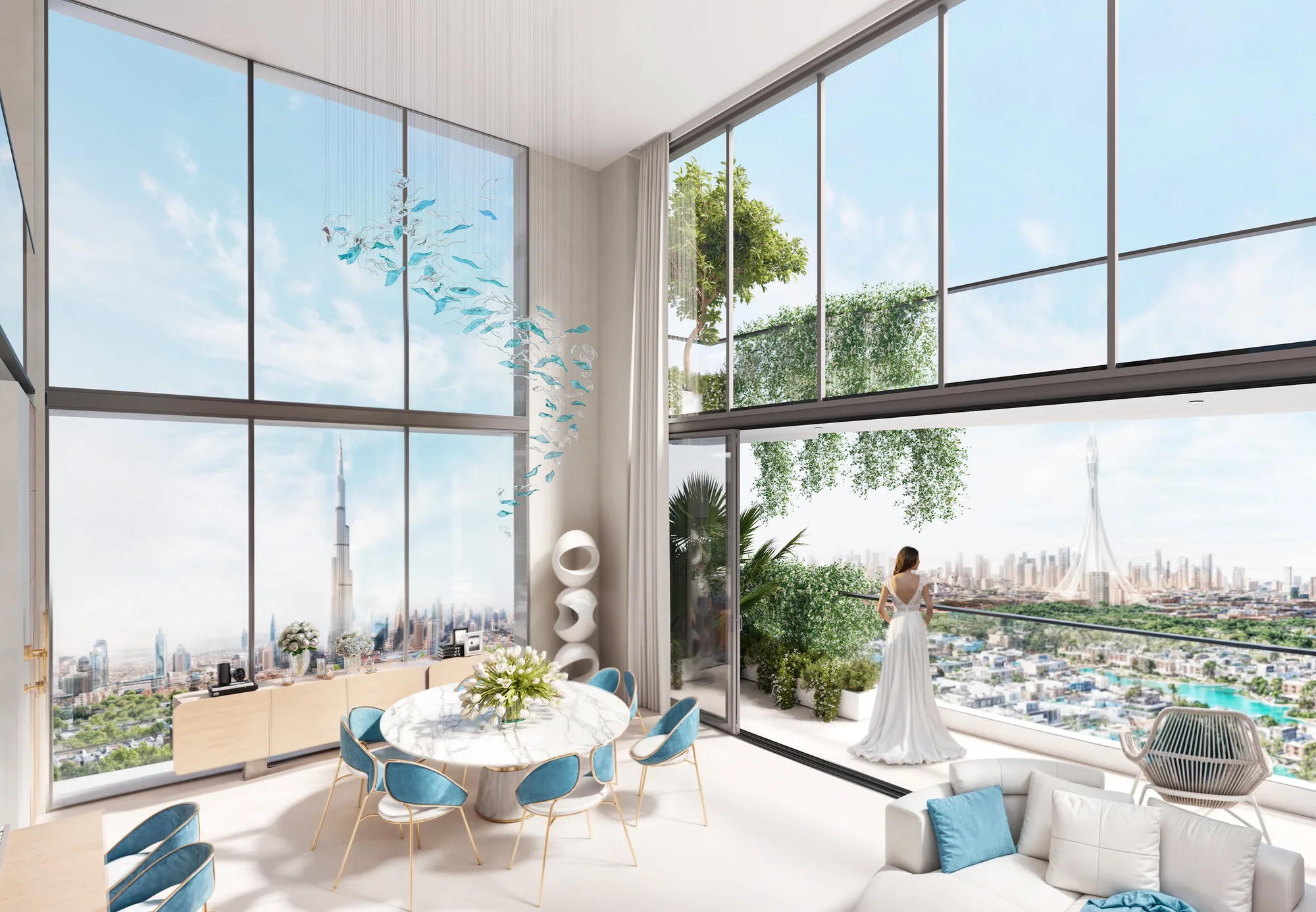 Duplex double hauteur face à la skyline de Dubaï