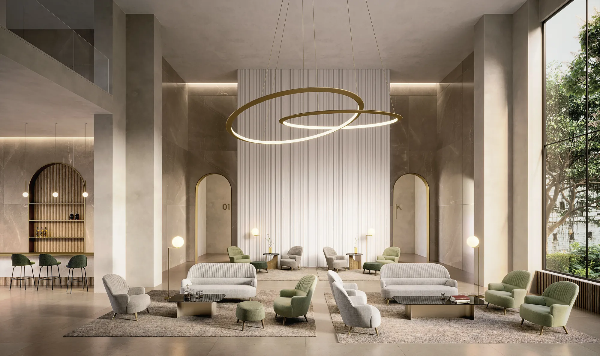 Lobby d’hôtel contemporain conçu par B&D